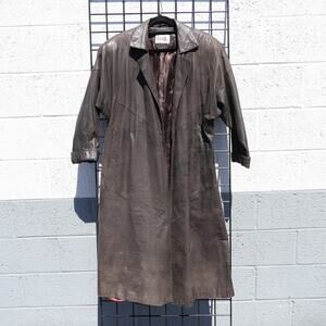 Genuine Leather Warehouse Trench Coat Heavy Winter Jacket Overcoat XS Brown Tan